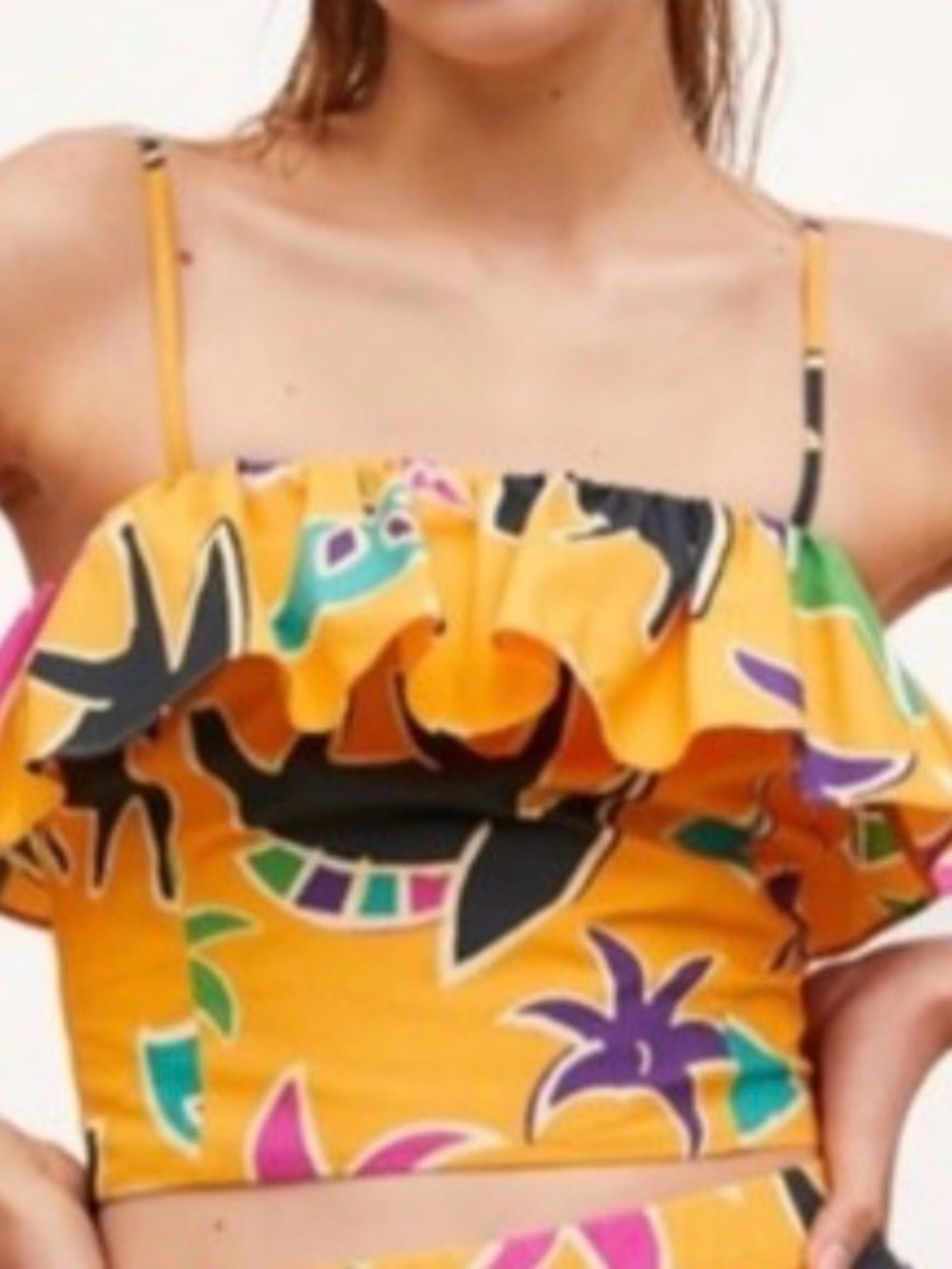Zara Yellow Floral Ruffle Crop Top